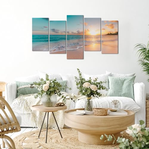 LyerArtork-5-Pieces-Beach-Coastal-Wall-Art-Canvas-Prints-Blue-Sea-Sunset-Pictures-Wall-Decor-Modern-Artwork-for-Bathroom-Living-Room-Bedroom LyerArtork 5 Pieces Beach Coastal Wall Art Canvas Prints Blue Sea Sunset Pictures Wall Decor Modern Artwork for Bathroom Living Room Bedroom