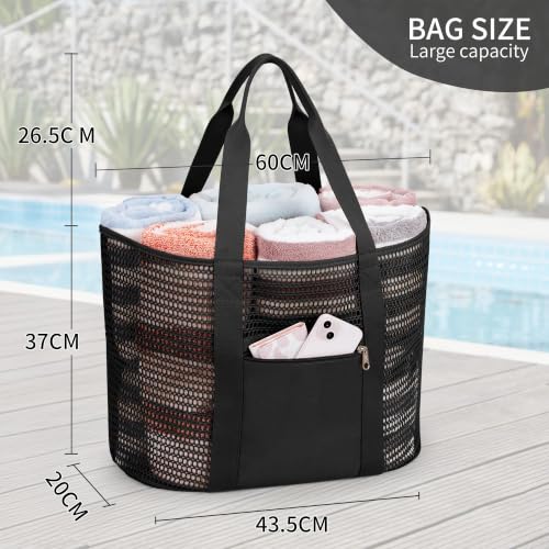 Image of KALIDI Beach Mesh Tote Bag, Casual MAX 23L Summer Foldable Hobo Bag Women