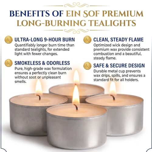 Image of Ein Sof Set of 500 Pcs Tea Lights for Home Decor - 9 Hours Burning Time, White, Non Scented, Jumbo Wax Tealight with Long Wick, Candle Light Dinner Birthday Decoration & Bedroom Diffuser T Lamp