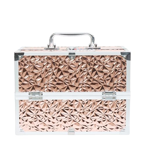 Image of Adson Professional Makeup Box Cosmetics Case Jewelry Organiser Vanity Make Up Storage Box Beauty Train Case Lockable with Keys (Diamond Glow Rose Gold)