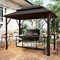 EROMMY 6' x 10' Hardtop Grill Gazebo, Outdoor Metal BBQ Gazebo with Double Galvanized Steel Roof, Permanent Grill Canopy with Side Shelves and Ceiling Hooks for Patio Deck Lawn Backyard Garden (Brown)