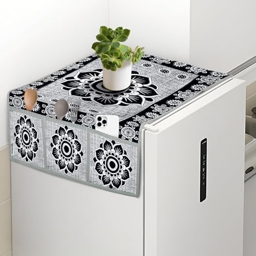Image of Polyester 3-Layered Fridge Top Cover /Refrigerator Cover With 6 Utility Pockets (Color-Black, Size-39x21 Inches)
