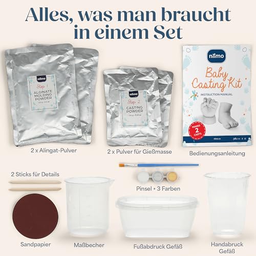 Niimo® 3D Gipsabdruck Baby Hand und Fuß – Geschenk zur Geburt, Taufe & Babyparty – Detailgetreues & ungiftiges Handabdruck & Fußabdruck Set, Neugeborenen Geschenk (0-9 Monate)
