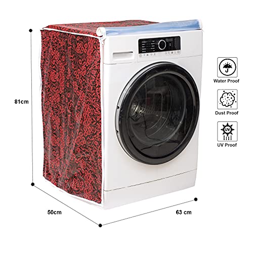 Image of Classic Front Load Washing Machine Cover Suitable For IFB 5.5 Kg, 6 Kg, 6.5 Kg (50cmsX63cmsX81cms, Red Flower, Medium)