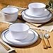 Gibson Home Folsom Shores 12 Piece Unbreakable Modern Melamine Plates and Bowls Dinnerware Set - Outdoor, Camping, & Everyday Use - White W/Black Rim