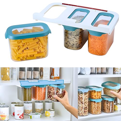 HomeEssentials Hanging Storage Containers for Kitchen - Drawer Base Airtight Plastic Containers for Pulses Storage/Space Saving Under Shelf Design, 900ml (1 Set of 3 Pcs), Transparent