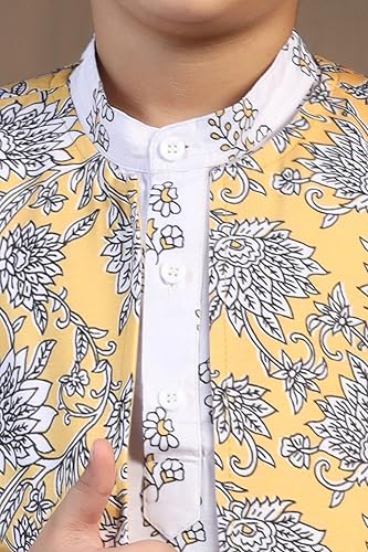 Image of Fashion Dream Boy's Cotton Blend Printed Kurta Pyjama And Jacket Set|Kurta And Payjama Set