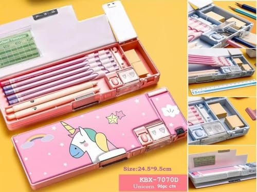 Image of Multifunctional Pencil Box for Kids, Unicorn Compass Box, Magnetic Pencil Box for Girls, Pop up Pencil Pouch, Gifts for Boys & Girls