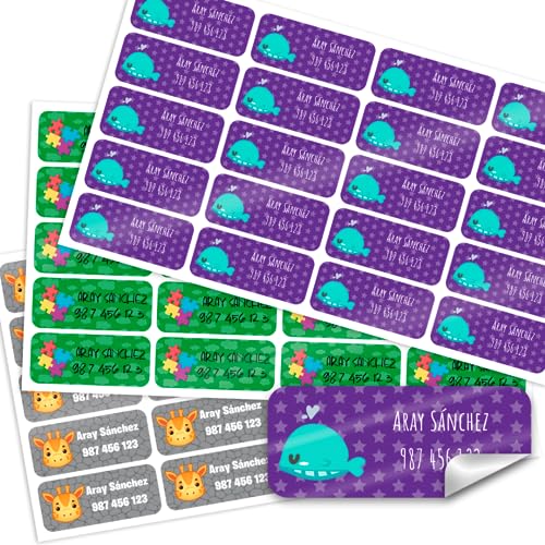 CUAC REVOLUTION Etiquetas Personalizadas para marcar objetos con laminado protector. Etiquetas adhesivas para el cole. Etiquetas para la guardería. Pegatinas marcar. Tamaño 5x2 cm (40 unidades)