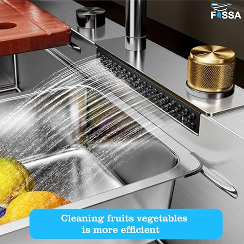 Image of Fossa 37 inchx18 inchx10 inch 5-Year Warranty Single Bowl WaterFall Kitchen Sink with Integrated Waterfall mode and Pull Down Faucet with Steel Tray, Fruit Basket and Complete Accessories Set.