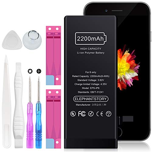 Battery for iPhone 6/6G, 2200mah High-Capacity Replacement Battery, ElephantStory Built-in Lithium Battery Replacement with Complete Repair Kit and Instructions