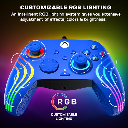 Image of Turtle Beach Afterglow Wave Wired RGB Gaming Controller for Xbox & PC | Xbox Series X|S, Xbox One, Customizable RGB Lighting, 2 Mappable Buttons, Hall-Effect Hair Triggers, Audio Controls, Blue