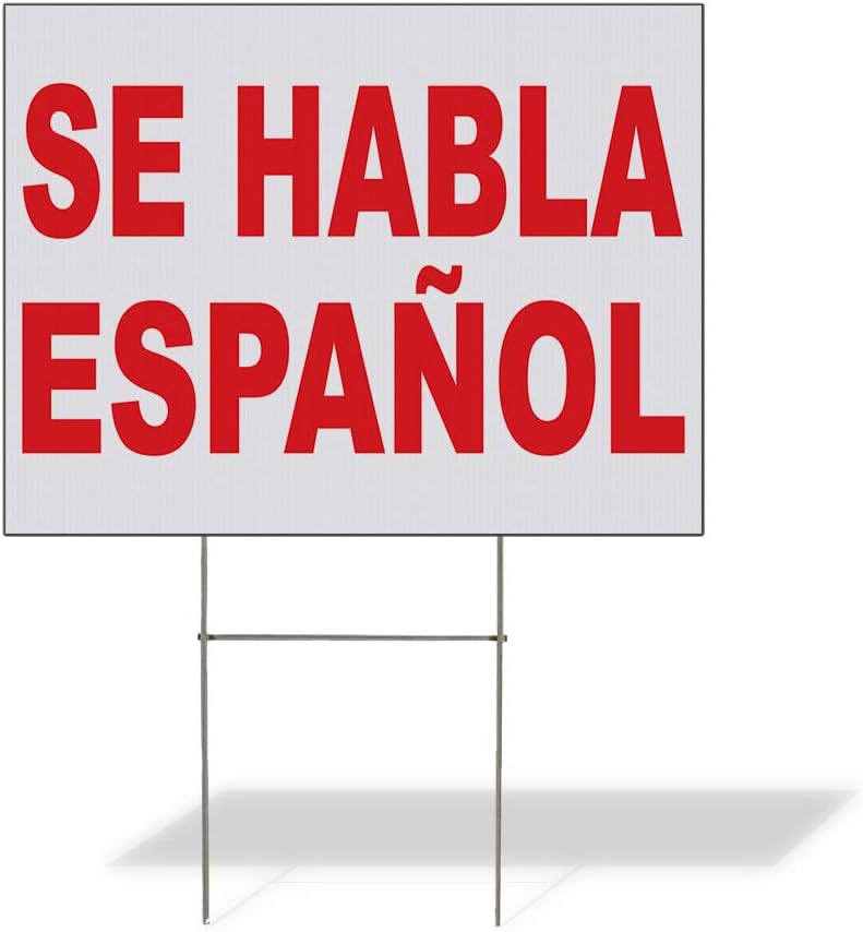 Fastasticdeals Weatherproof Yard Sign Se Habla Espanol Red Lawn Garden Spanish 18x12 Inches 2 Sides Print