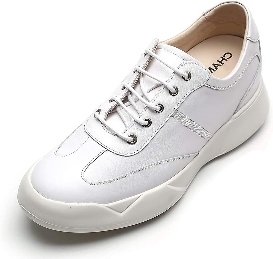 CHAMARIPA Men's Casual Invisible Height Increasing Elevator 2.76 Inches Shoes-Sneakers Genuine Leather Sport Lifting Shoes White H72C11K272D