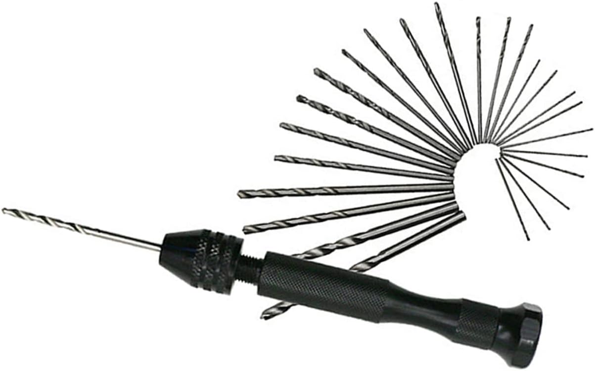 26pcs Manual Pin Vise Hand Drill Set with Drill Bits for Jewelry Making Crafts and Watch Repair Durable Twisting Tool for Precise Hand Pressure Drilling Black
