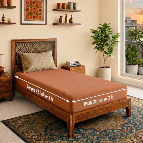 Image of Lithara Terry Cotton Fitted Mattress Protector for Single Bed | Waterproof & Elastic Band | Ultra Soft & Hypoallergenic Mattress Cover | Size : 36 x 72 Inches (3 x 6 Feet) | (Golden)