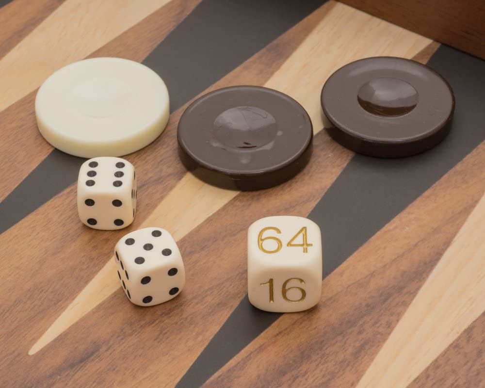 The Manopoulos - Set da backgammon grande, in legno di noce, nero e quercia, con coppe deluxe in vinile
