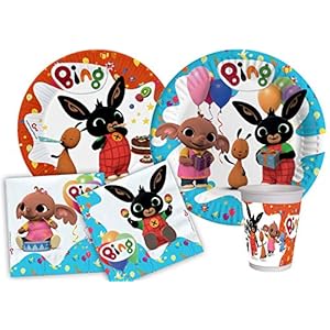 Ciao- PartyY5017 Tafelset Bing 24 personen (112 stuks: 24 papieren borden Ø23cm, 24 papieren borden Ø20cm, 24 plastic…