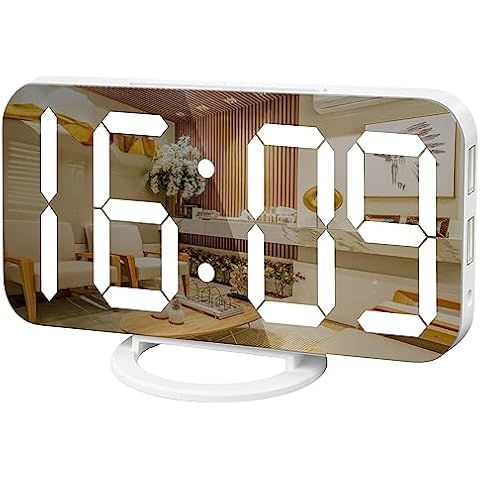 WulaWindy Digital Alarm Clock, Large Mirrored LED Display, with USB Charger, Snooze Function Dim Mode Wall Hanging Beside Desk Clock for Bedroom Room Decor Cover