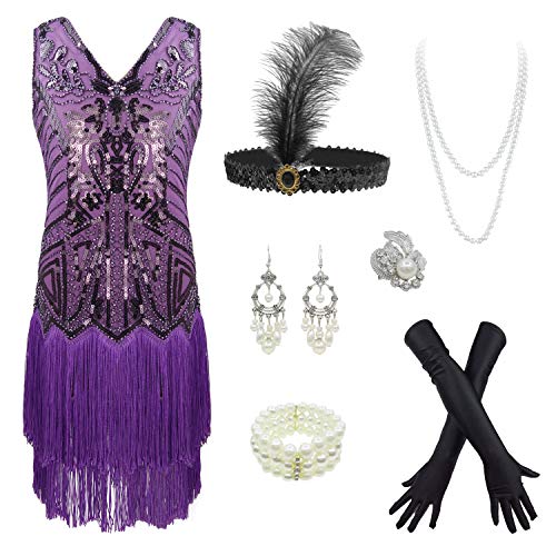 Girls 1920s Flapper Dress Great Gatsby Fringed Sequins Dress for Prom Party2