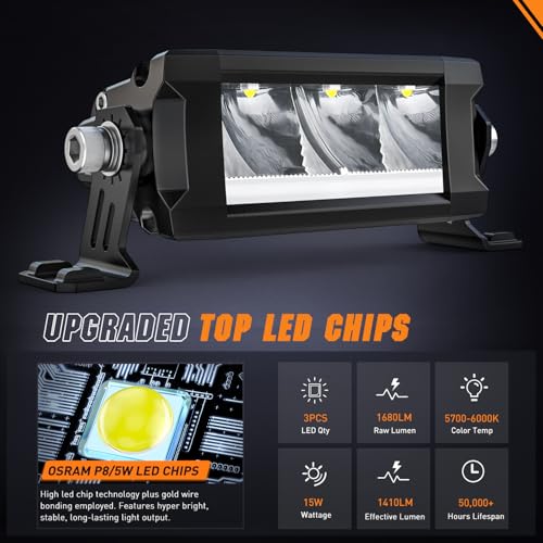Image of Nilight LED Light Bar with Amber DRL 2 PCS 15 W 5.3 Inch Single Row Light | Anti-Glare Spot Offroad Slim Driving Lights IP68 with 16AWG DT Wiring Kit for Pickup Truck SUV ATV UTV Boat 4x4 Jeep
