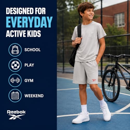 Image of Reebok Boys Athletic Shorts Set - 2 Piece Summer Clothes Outfit with Graphic Tee and Boys Basketball Shorts for Active Kids