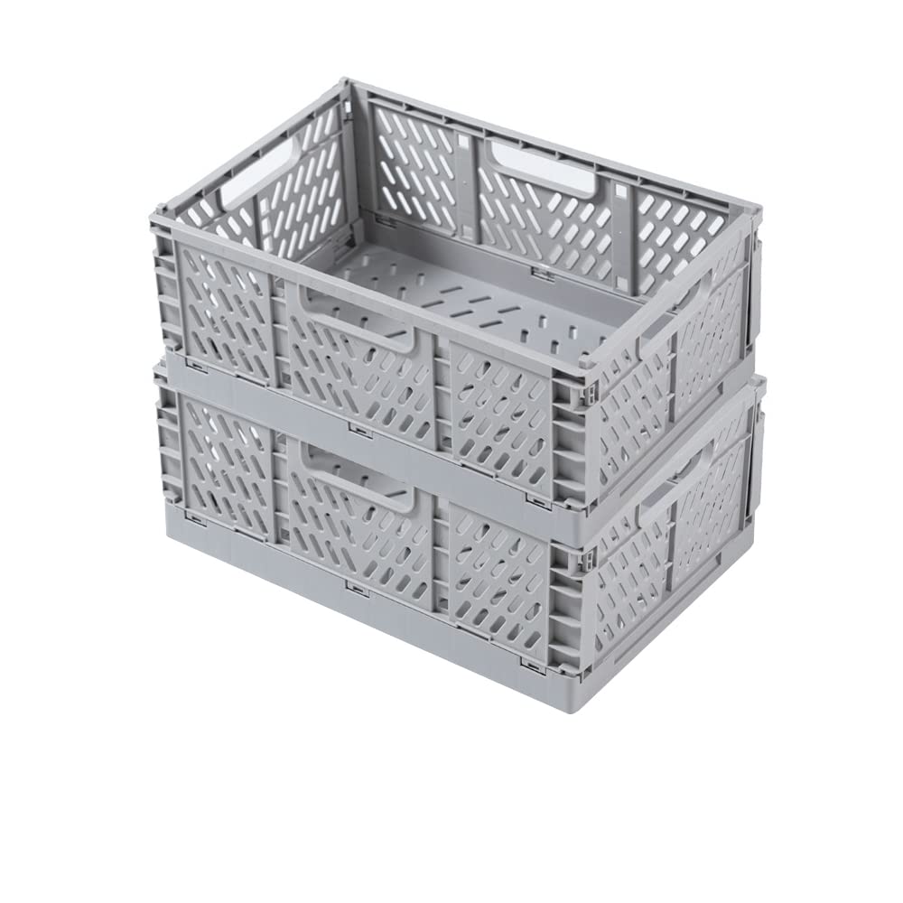Składane plastikowe pojemniki do przechowywania z uchwytem do kuchni, klasy, biura, toaletki, łazienki, ścianka działowa (30 x 20 x 12,7 cm) - zestaw 2 szt., szare