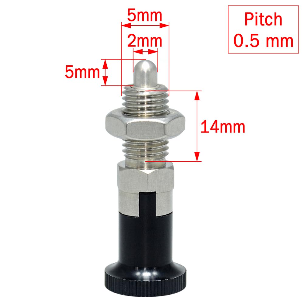 AUZHU- PTUS- Metric- Stainless Steel Indexing plungers Locking plungers with Rest Position Spring plungers Locating plungers Dowels Positioning Elements Wheel Bolts Size: M5 mm - Pitch 0.5 mm