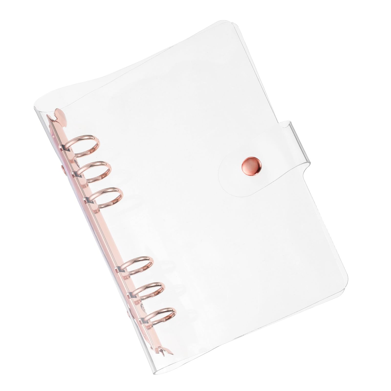 PATIKIL A6 Clear Binder Cover, Soft PVC Loose Leaf Binder Protector Refillable Notebook Shell with Snap Button Closure 6 Ring for DIY Meeting Notebook Folder, Rose Gold