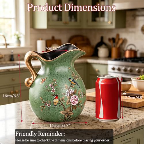 European-Rustic-Ceramic-Kitchen-Utensil-Crock-57-Vintage-Farmhouse-Countertop-Cooking-Tool-Holder-Decorative-Spatula-Spoon-OrganizerGreen