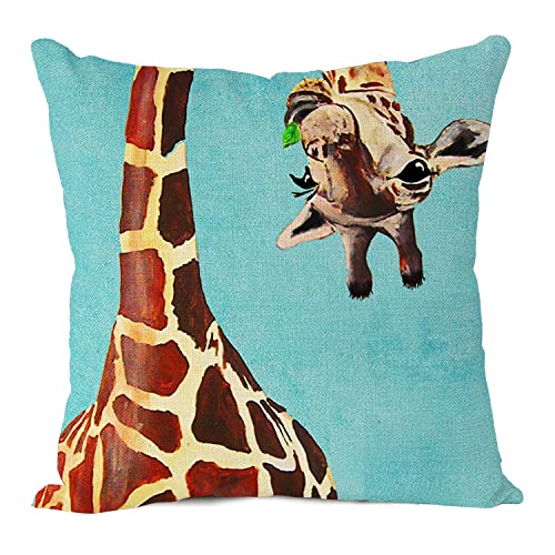 Gearsly Housse de Coussin Girafe tête inclinée Animaux Taie d'oreiller en Coton-Lin Carré Standard décoratif pour canapé pour Hommes Femmes Taie d'oreiller 18x18Inch
