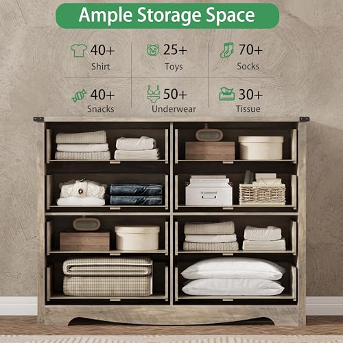 Image of Dresser for Bedroom with 8 Drawers, 48 inch Wide Wood Chest of Drawers with Deep Drawers & Mental Handle, Modern Dresser TV Stand, Wooden Closet Storage Organizer for Living Room, Hallway, Entryway, Grey