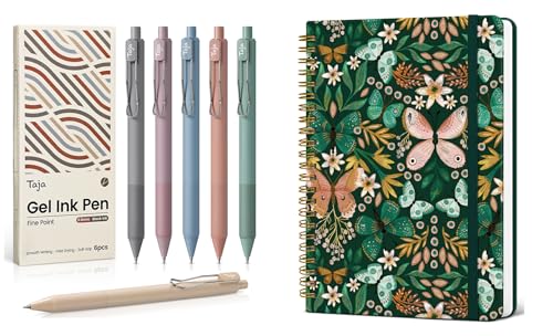 Gel Pens, 6pcs 0.5mm Fine Point Smooth Writing Pens, Quick Dry Black Ink Pens for Journaling and Note Taking, and A5 Spiral Lined Notebook -  Taja