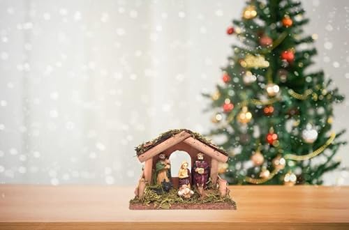 Presépio Resina Premium Manjedoura Madeira 15cm 6 Figuras - Master Christmas