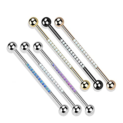 Pierced Owl 14Ga G23 Implant Grade Titanium Synthetic Opal Lined Industrial Barbell (Silver Tone/Blue) #TOP1