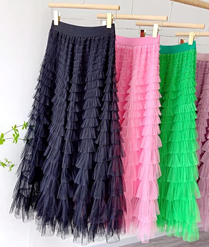 Femiserah Women's Ruffle Tiered Tulle Long Skirt Layered Pleated Mesh Maxi Princess Skirt2