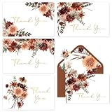 Whaline 32 Packs Fall Floral Gold Foil Thank You Cards Watercolor Flower Greeting Cards Autumn Blank Note Cards with Envelopes and Stickers for Thanksgiving Wedding Birthday Party, 4 x 6 Inch
