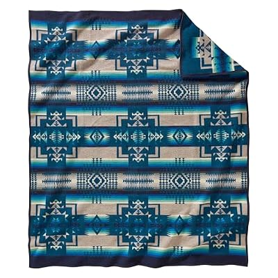 Pendleton Chief Joseph Jacquard Wool Blanket 64 x 80, Reversible Throw Blanket, Wool Felt Binding, Breathable, Napped for Softness, Great for Home and Travel