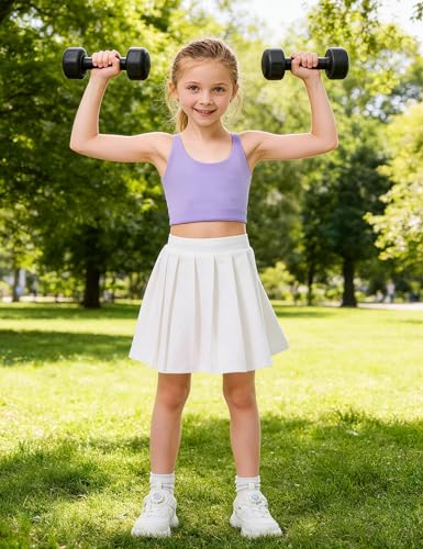IFNOW Girls Sports Bra Kids Strappy Scoop Neck Bra Crop Top Training Bra for Dance Yoga 5-14 Years Purple — view 6