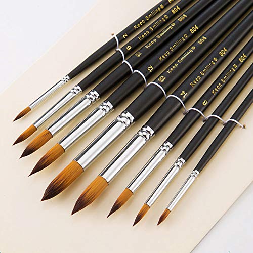 9 Pcs Pointed Round Long Handle Artist Paint Brush Set, Quality Synthetic Hair and Wooden Handle for Acrylic Watercolor Oil Painting, Great for Beginners and Professionals by ONE HAPPY CHOICE - Image 2
