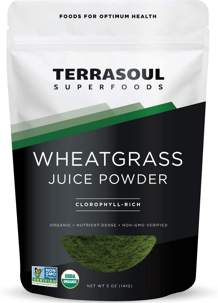 Terrasoul Superfoods Organic Wheat Grass Juice Powder, 5 Oz, Grown in Utah, Made from Nutrient Concentrated Juice, Revitalize with Green Nutrition: Smoothies, Detox Drinks, and Wellness Shots