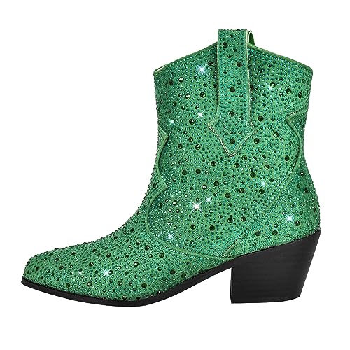 Yolkomo Women's Cowboy Cowgirl Boots Pointed Toe Rhinestone Ankle Boots
