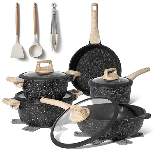 Just Perfecto Lot Casseroles et Poêles, Poêle à Frire 20cm/26cm, Casserole 18cm/20cm, Sauteuse 26cm, Induction, Poignée Amovible, Revêtement Antiadhésif, Couvercles Antiprojections (Jl-38)