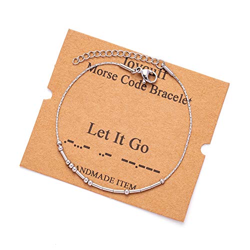 Image of JoycuFF Inspirational Morse Code Bracelets for Women Silver Beads Jewelry Encouragement Mantra Gifts for Her