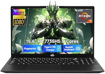 NIMO 2026 Laptop, 8 Cores AMD R7 7735HS 16GB DDR5 RAM 1TB SSD (Up to 4.75GHz, Beat i7-12650H) Gaming Laptop with Radeon 680M GPU, 15.6" IPS FHD, 180° Open Angle, Webcam, Type-C, Portable for Business