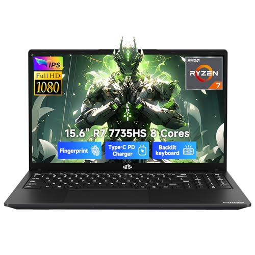 NIMO 2026 Laptop, 8 Cores AMD R7 7735HS 16GB DDR5 RAM 1TB SSD (Up to 4.75GHz, Beat i7-12650H) Gaming Laptop with Radeon 680M GPU, 15.6" IPS FHD, 180° Open Angle, Webcam, Type-C, Portable for Business