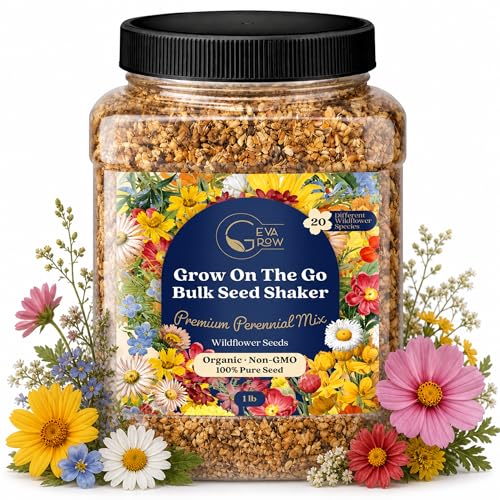 Bulk Wildflower Seed Shaker – Perennial Flower Seeds Mix to Plant Anywhere, by Geva Grow | 20 - Different Type Beautiful Perennial Wildflower Seeds Bulk 900,000+ Seeds, 1 Pound Tub by GevaGrow - Used condition - US$45.04