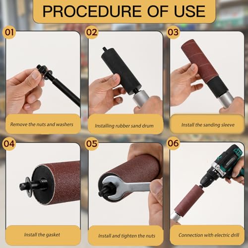 HANPINYUAN Hand-Held Drum Spindle Sander for Woodworking,Rubber Sanding Drum for Drill (Silvery)