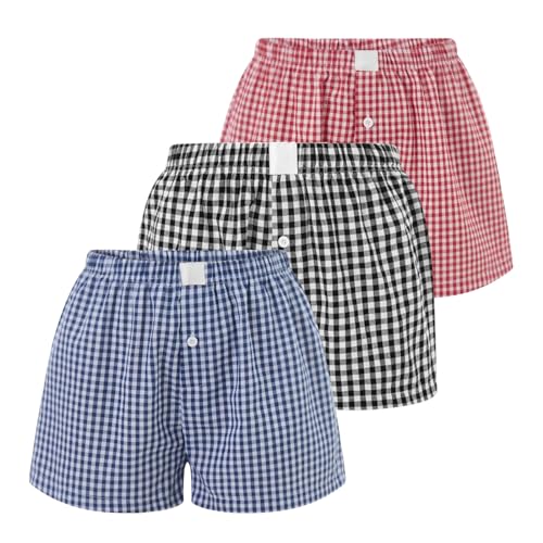 Image of Womens Y2k Plaid Shorts Women Cute Lounge Pajama Sleep Comfy & Casual Gingham PJ Boxer Shorts