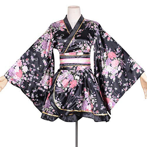 HongH Kimono Bathrobe Costume Japanese Traditional Yukata Cosplay Women\'s Sexy Sakura Pattern (Black), Large - Thumbnail 5